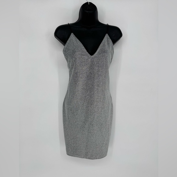 H&M Dresses & Skirts - H&M Divided silver gray glitter V-cut thin strap bodycon mini dress size M‎ NWT